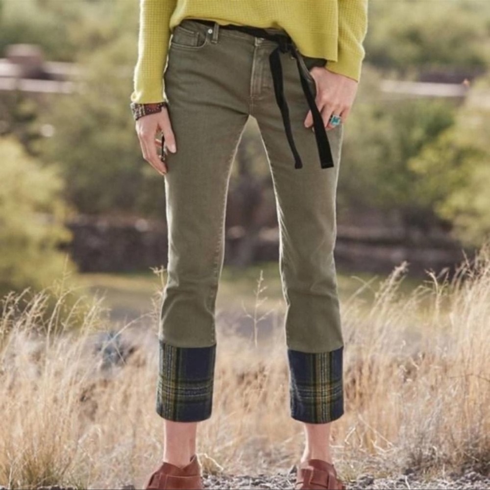 Driftwood Collette plaid flannel moss green cropped jeans women’s size 27